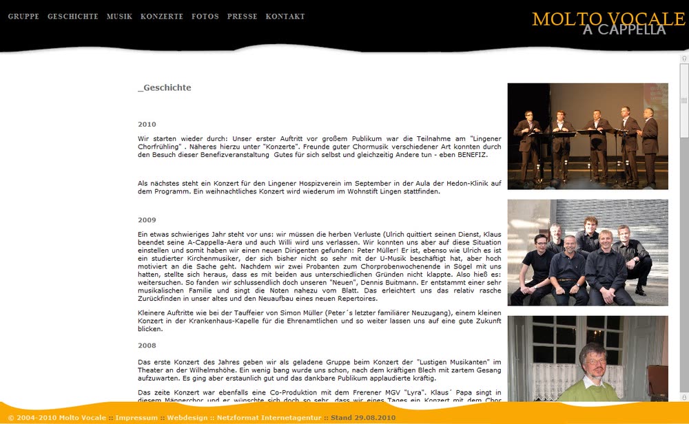 Screenshot 2: Internetauftritt mit Musikeinbindung für eine A Capella Gruppe