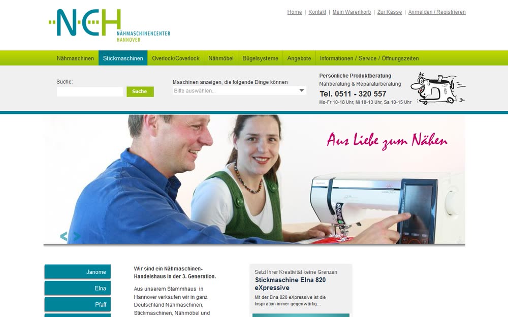 Screenshot 2: Marketingkonzept, Webdesign und Realisierung eines Onlineshops für NCH Nähmaschinen mit Magento