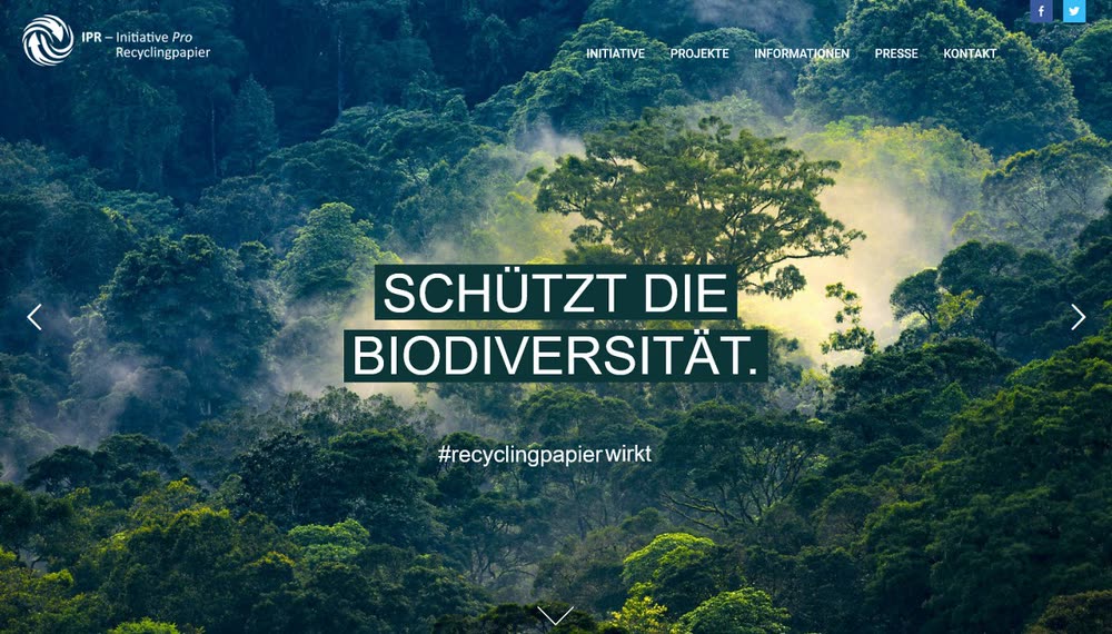 Screenshot 1: Relaunch der zentralen Kampagnenwebsite Papiernetz zur Förderung von Recyclingpapier