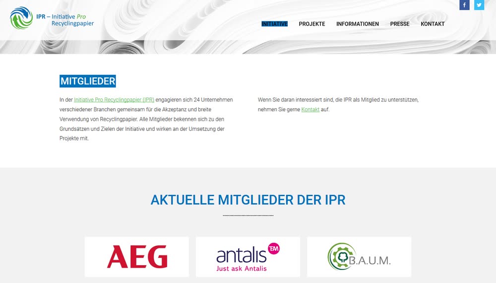 Screenshot 2: Betreuung und Weiterentwicklung von 4 Kampagnenwebsites der Initiative Pro Recyclingpapier