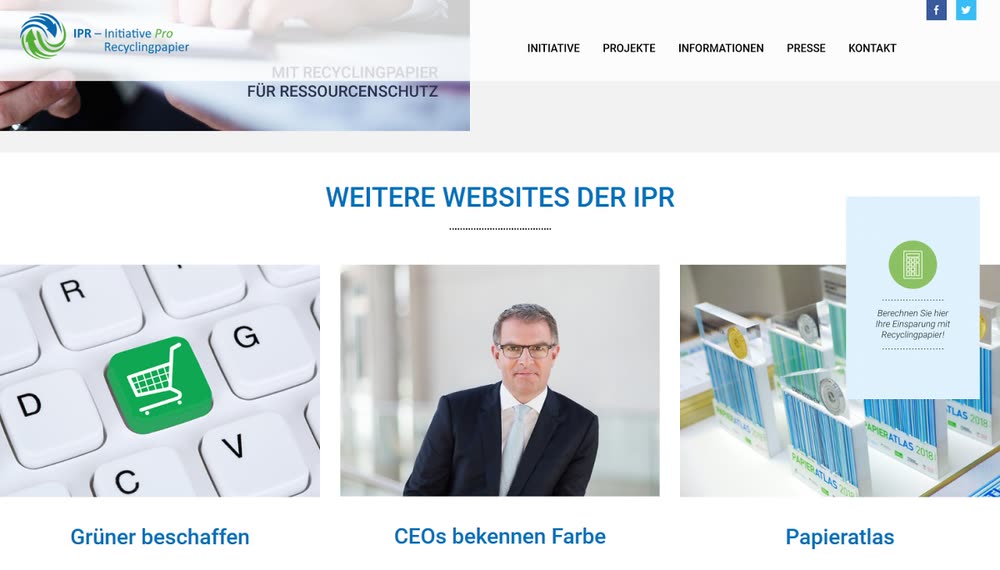 Screenshot 2: Relaunch der zentralen Kampagnenwebsite Papiernetz zur Förderung von Recyclingpapier