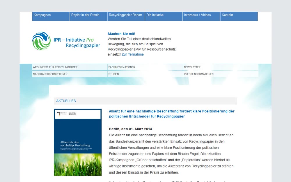 Screenshot 2: Konzept, Webdesign und Realisierung der Kampagnen-Website für Recyclingpapier