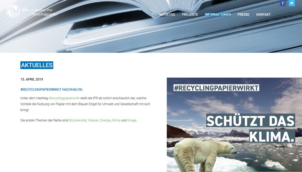Screenshot 3: Konzept, Webdesign und Realisierung der Kampagnen-Website für Recyclingpapier
