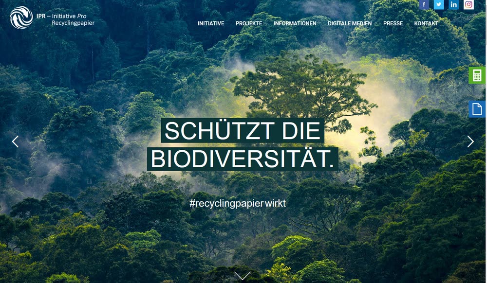 Screenshot 1: Betreuung und Weiterentwicklung von 4 Kampagnenwebsites der Initiative Pro Recyclingpapier