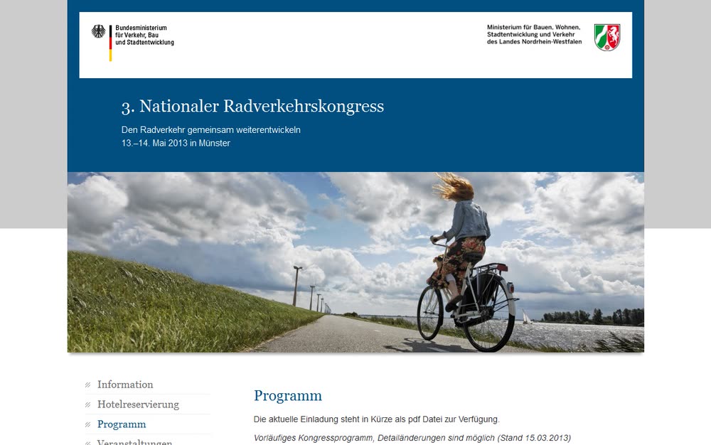 Screenshot 3: Website und Datenmanagement  für den Nationalen Radverkehrskongress des BMVI