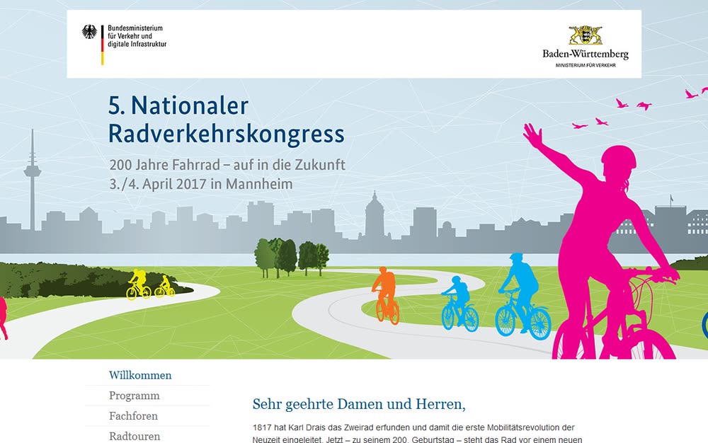 Screenshot 2: Website und Datenmanagement  für den Nationalen Radverkehrskongress des BMVI