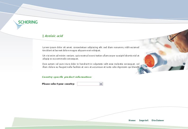 Screenshot 1: Webdesign - Entwurf für eine Produktwebsite der Schering AG