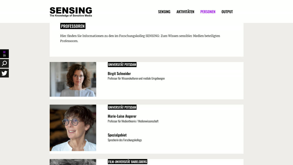 Screenshot 2: Konzept, Design und Realisierung einer Website mit Wordpress für das Forschungkolleg Sensing