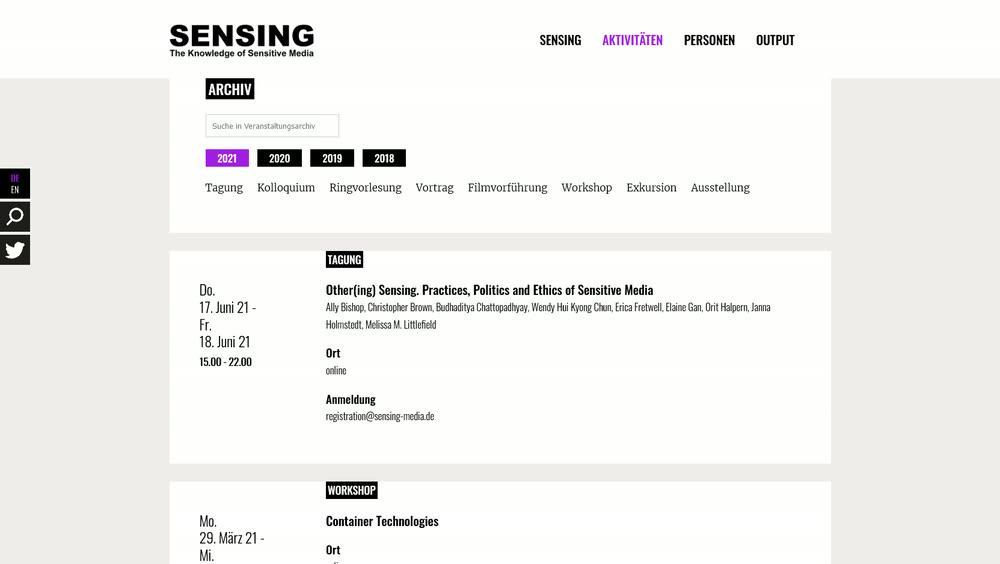Screenshot 3: Konzept, Design und Realisierung einer Website mit Wordpress für das Forschungkolleg Sensing