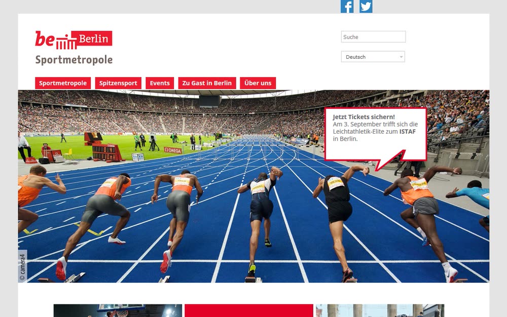 Screenshot 1: Relaunch und Betreuung  der zentralen Marketingplattform Sportmetropole Berlin