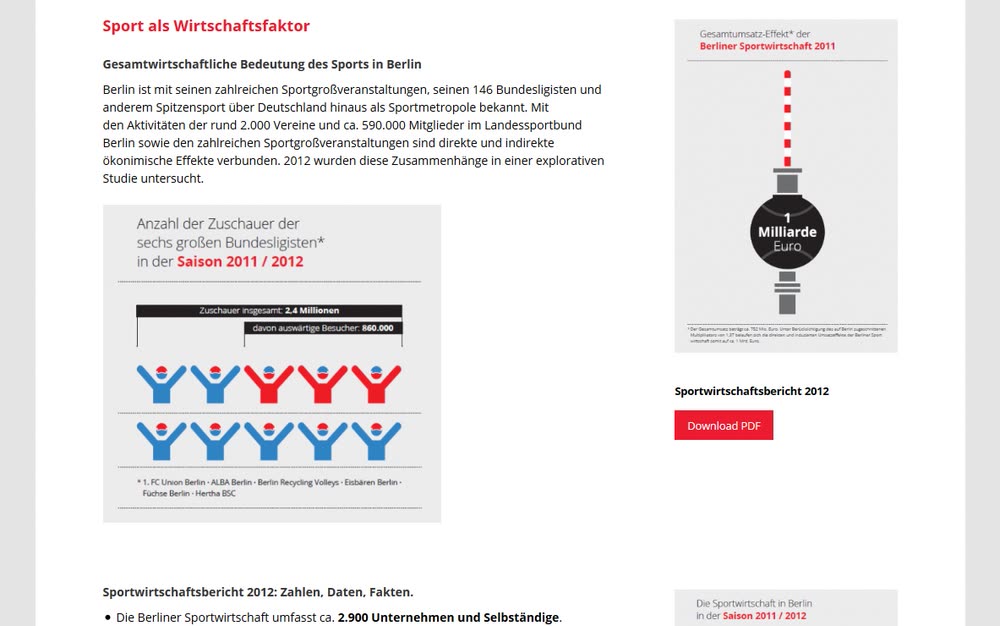 Screenshot 3: Relaunch und Betreuung  der zentralen Marketingplattform Sportmetropole Berlin