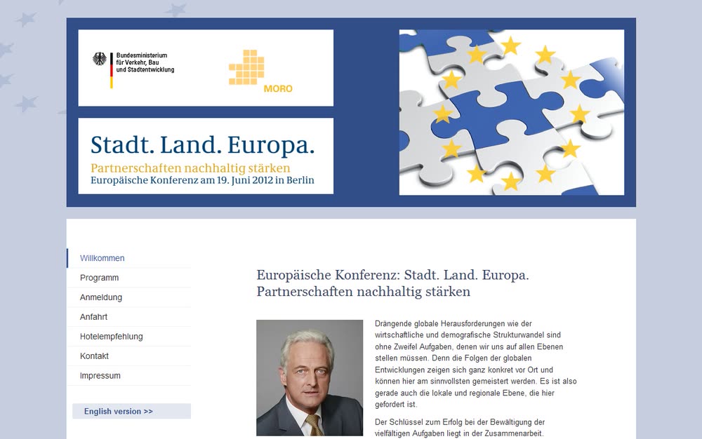 Screenshot 1: Zweisprachiger Internetauftritt und Datenmanagement  für eine europäische Konferenz