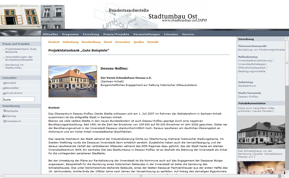 Internetportal für die Bundestransferstelle Stadtumbau Ost mit CMS