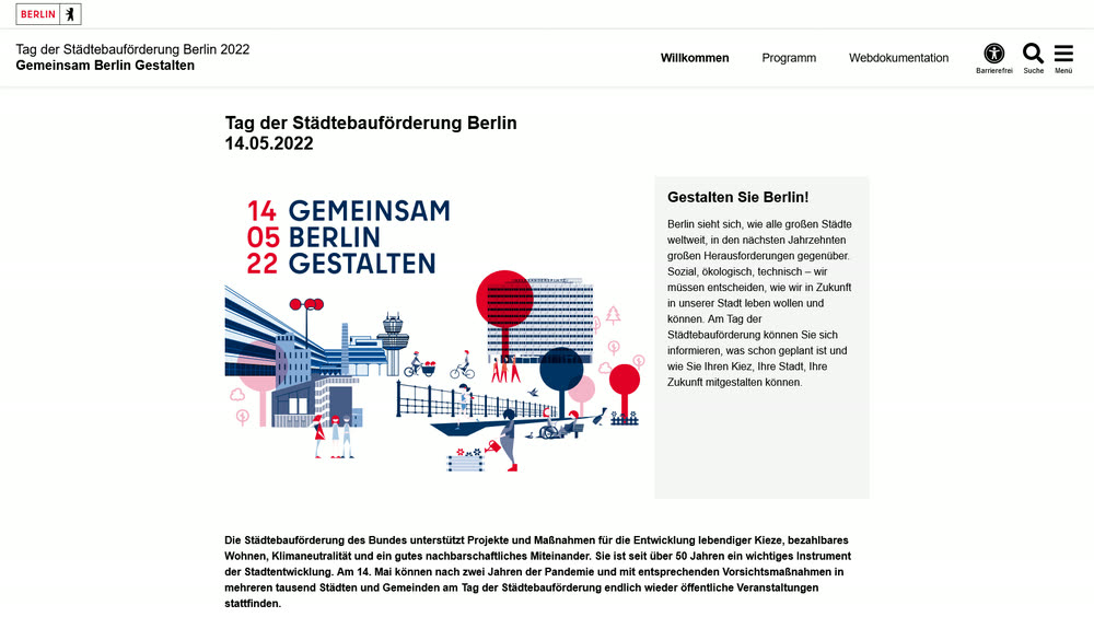 Screenshot 1: Website mit CMS zum Tag der Städtebauförderung Berlin