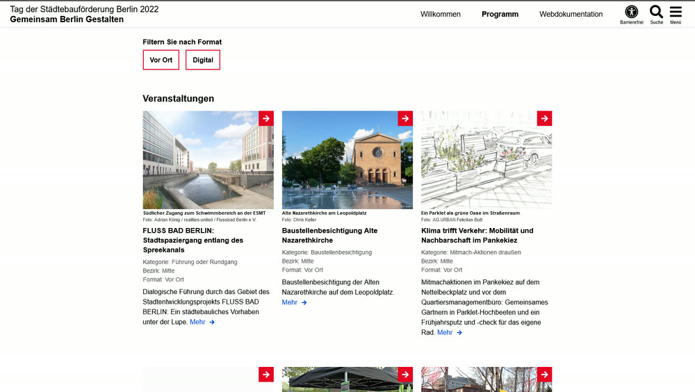 Screenshot 2: Website mit CMS zum Tag der Städtebauförderung Berlin