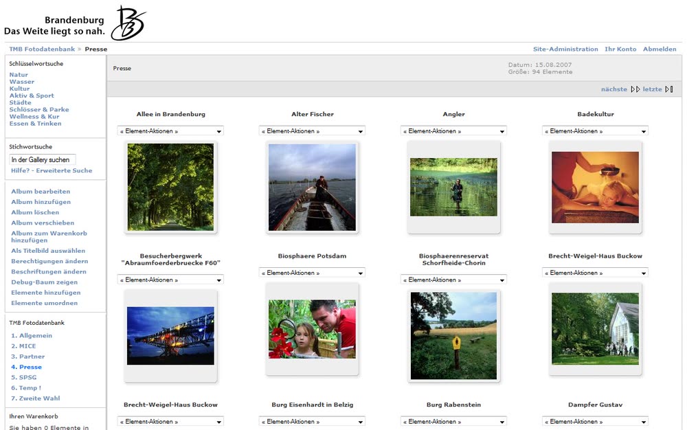 Screenshot 2: Konzept und Realisierung einer Online-Fotodatenbank für Tourismus Marketing Brandenburg GmbH