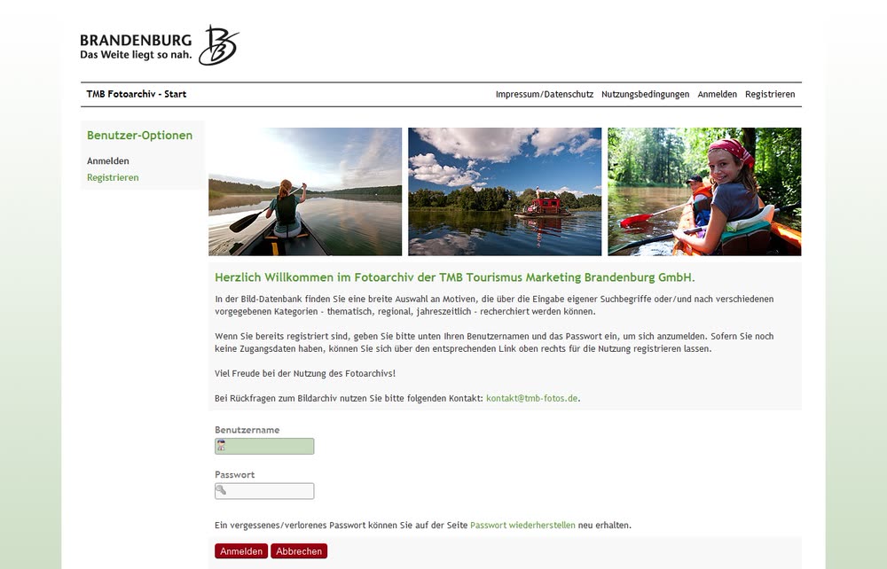 Screenshot 1: Relaunch TMB-Fotoarchiv für Tourismus in Brandenburg mit Betreuung