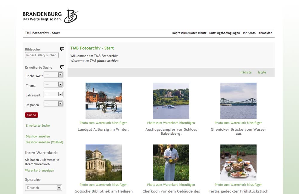 Screenshot 2: Relaunch TMB-Fotoarchiv für Tourismus in Brandenburg mit Betreuung