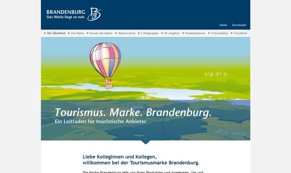 Screenshot 1: Zentrale Website für die Tourismusmarke Brandenburg