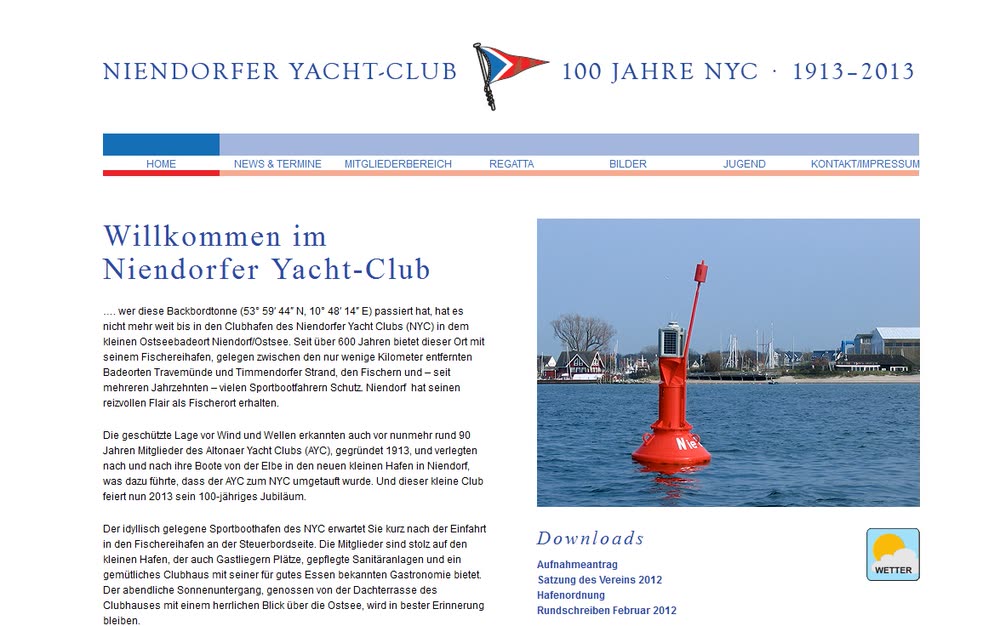 Screenshot 2: Internetauftritt mit CMS für einen Yachtclub