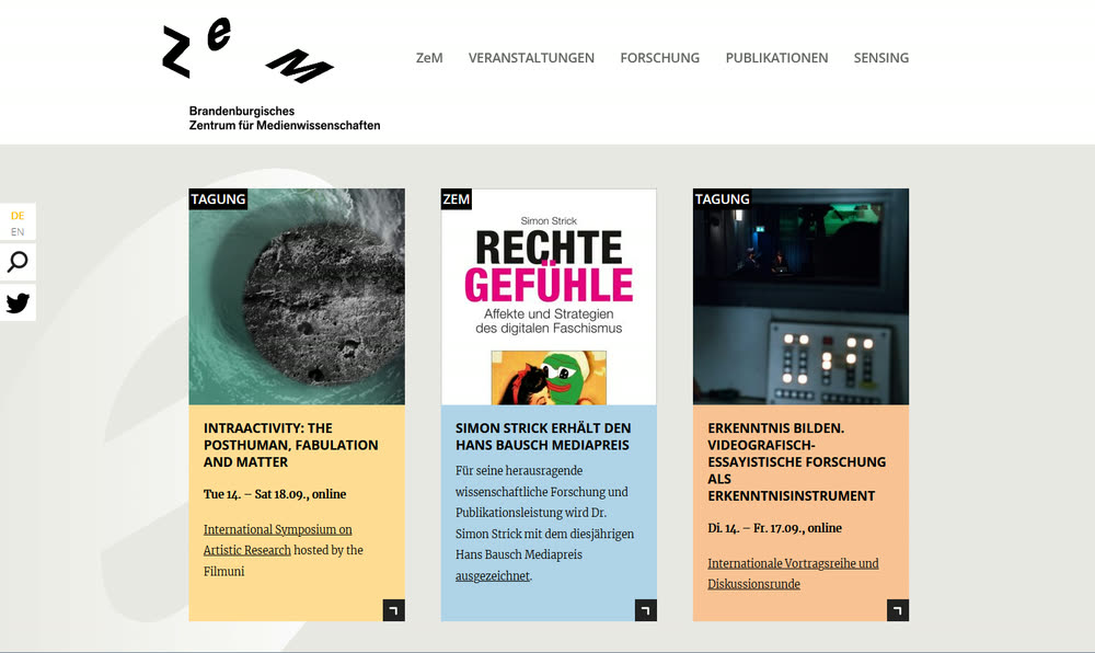 Screenshot 1: Relaunch der Website für das Brandenburgische Zentrum für Medienwissenschaften mit Wordpress