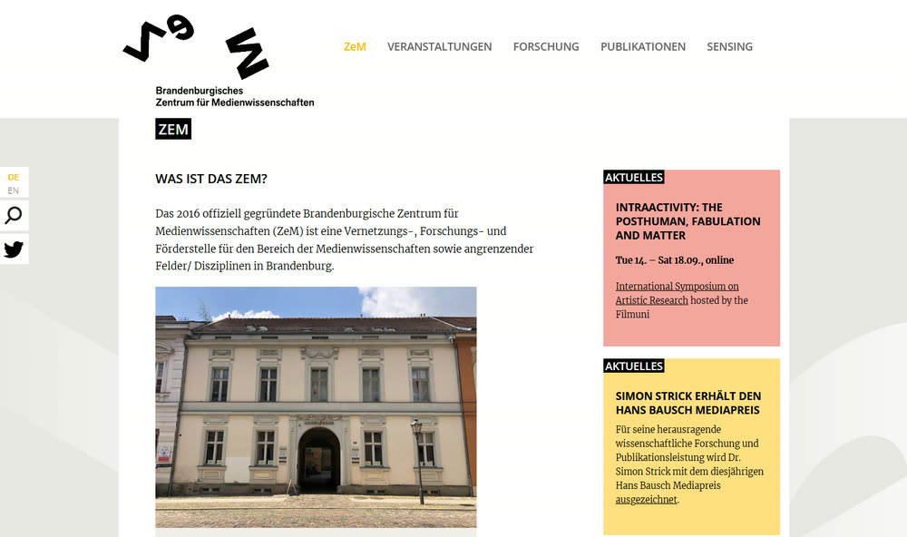 Screenshot 2: Relaunch der Website für das Brandenburgische Zentrum für Medienwissenschaften mit Wordpress