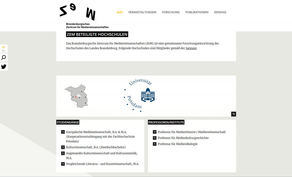 Screenshot 3: Relaunch der Website für das Brandenburgische Zentrum für Medienwissenschaften mit Wordpress